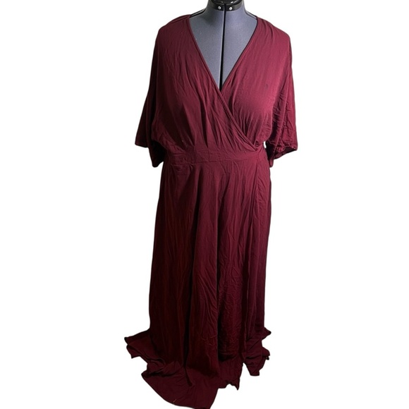 Shein Curve True Wrap Dress Burgundy Wine 4XL - Picture 1 of 9